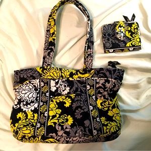 Black and green Vera Bradley Baroque bag with matching wallet